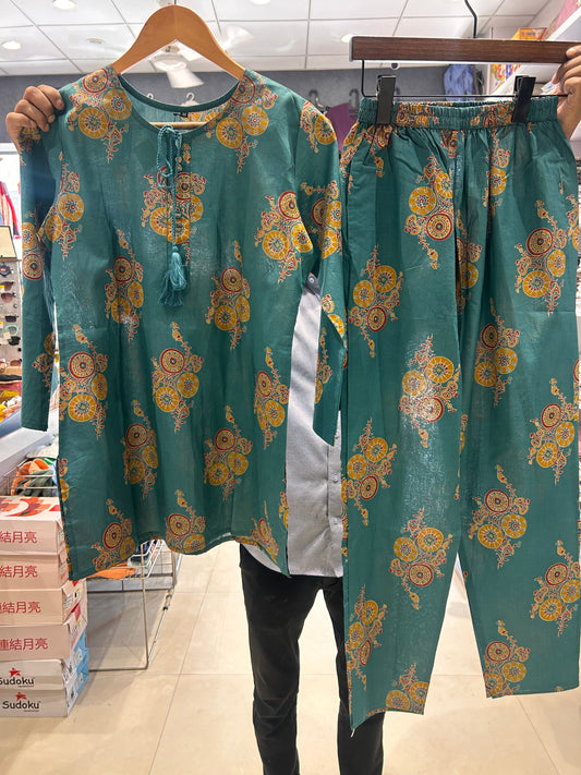 Teal Medallion Print Cotton Coord Set