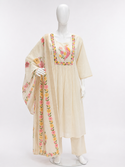 Ivory Phoenix Garden Embroidered Cotton 3-Piece Suit