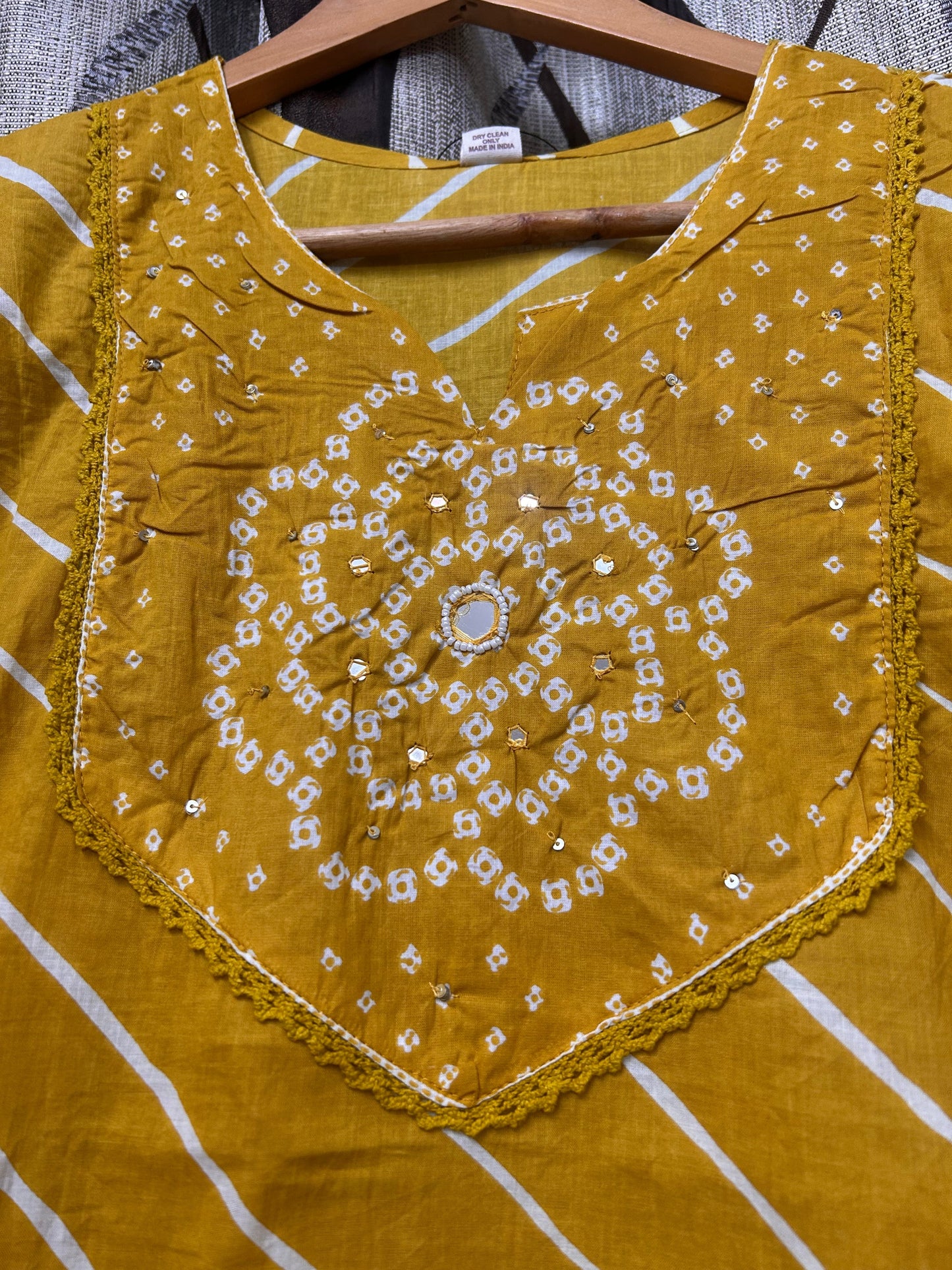 Mustard Yellow Bandhani Leheriya Kurta Set with Palazzo & Dupatta | 3-Piece Ethnic Co-ord Set