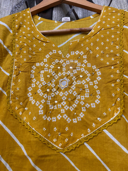 Mustard Yellow Bandhani Leheriya Kurta Set with Palazzo & Dupatta | 3-Piece Ethnic Co-ord Set