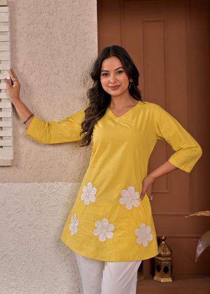 Sunshine Bloom Floral Appliqué Cotton Coord Set
