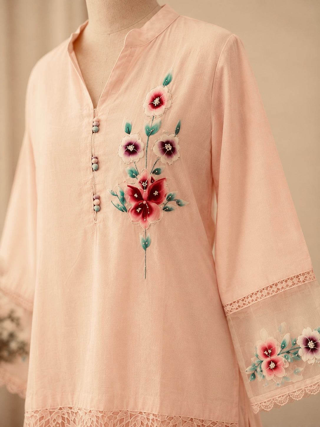 Blush Pink Floral Embroidered Kurta & Palazzo Co-ord Set