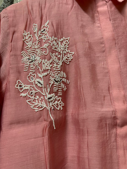 Rose Bloom Pearl Embroidered Cotton Coord Set