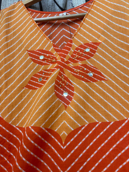 Orange & Red Leheriya Kurti Set with Palazzo & Dupatta (3-Piece)