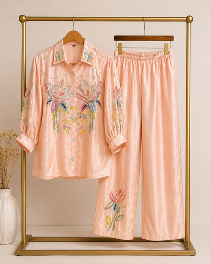 Blush Bloom Embellished Satin Coord Set