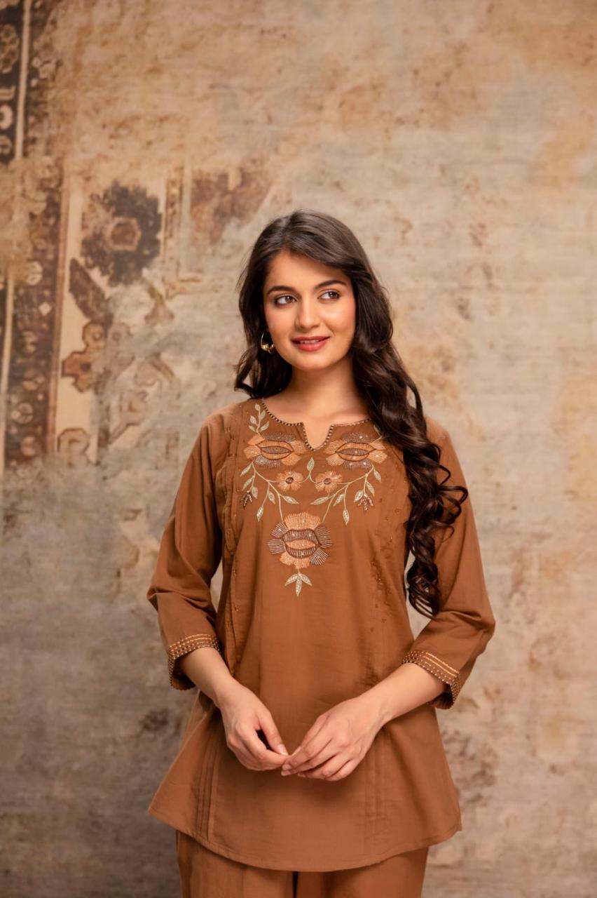 Amber Bloom Embroidered Kurti & Pant Coord Set