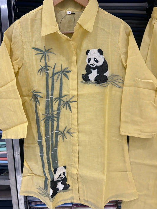 Yellow Panda Bamboo Embroidered Cotton Coord Set