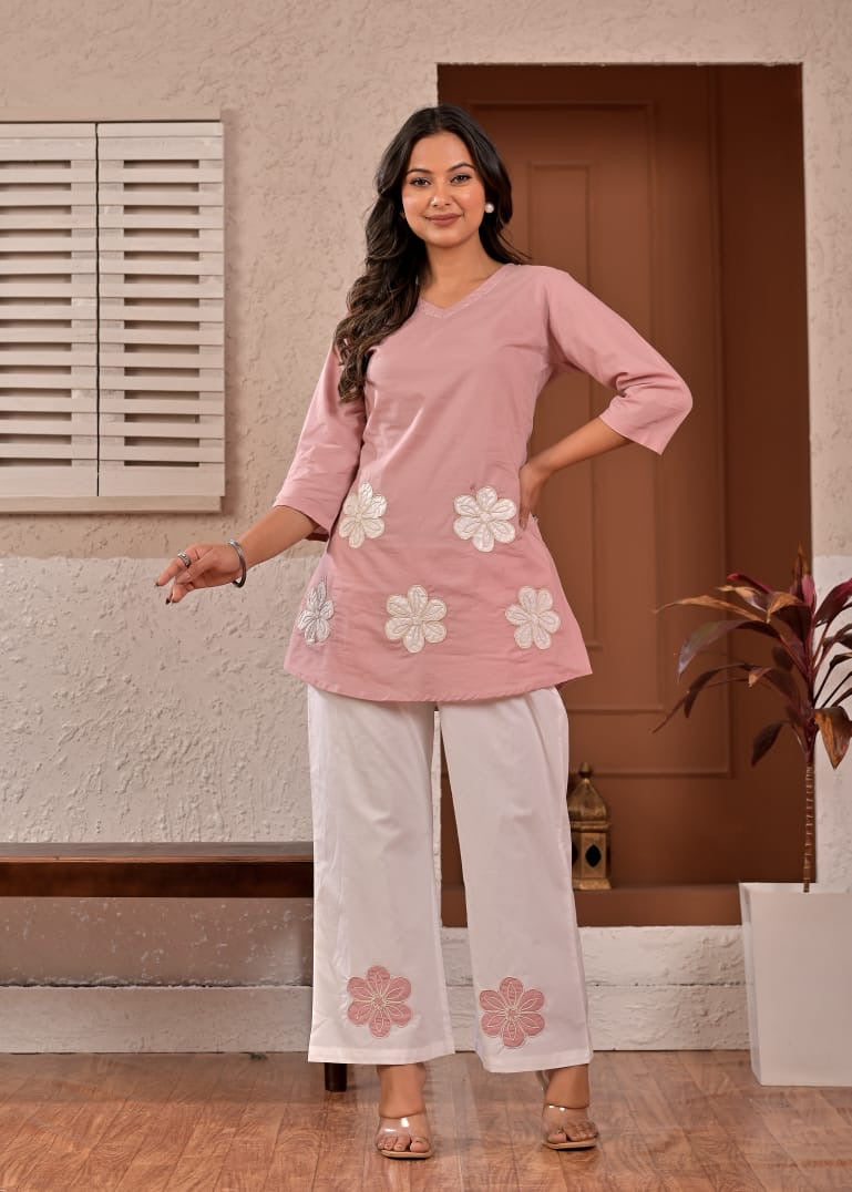 Blush Bloom Floral Appliqué Cotton Coord Set
