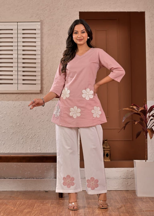 Blush Bloom Floral Appliqué Cotton Coord Set