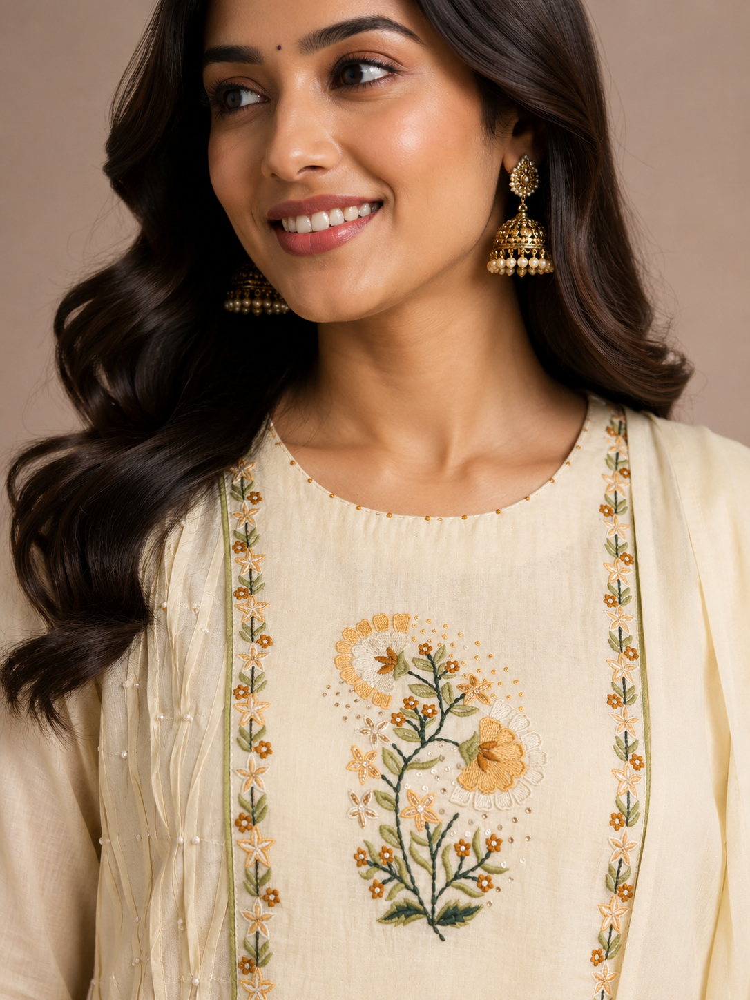 Ivory Bloom 3-Piece Mulmul Cotton Kurta Set