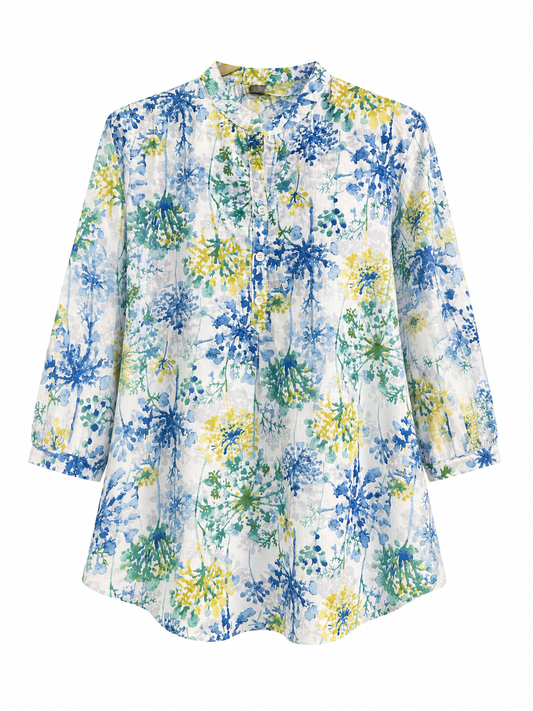 Wildflower Bloom Cotton Kurti — Blue & Green Floral Printyes