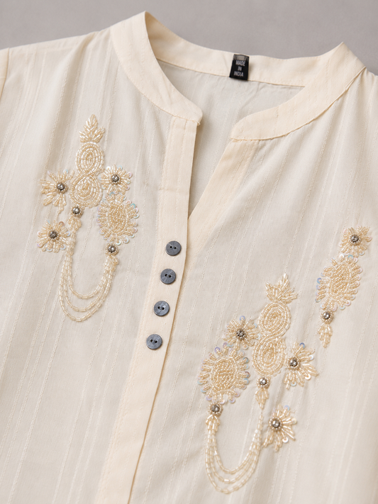 Ivory Bloom Embroidered Kurta & Palazzo Co-ord Set