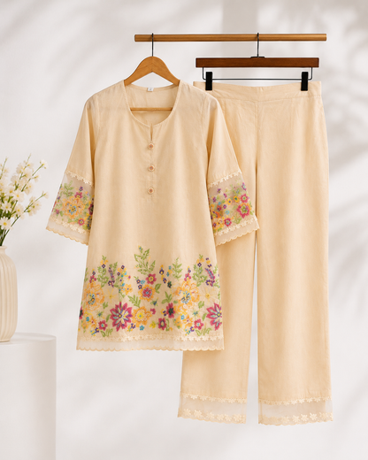 Beige Garden Bloom 2-Piece Coord Set
