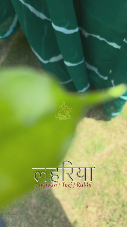 Emerald Green Leheriya Anarkali Gown with Zardozi Embroidery